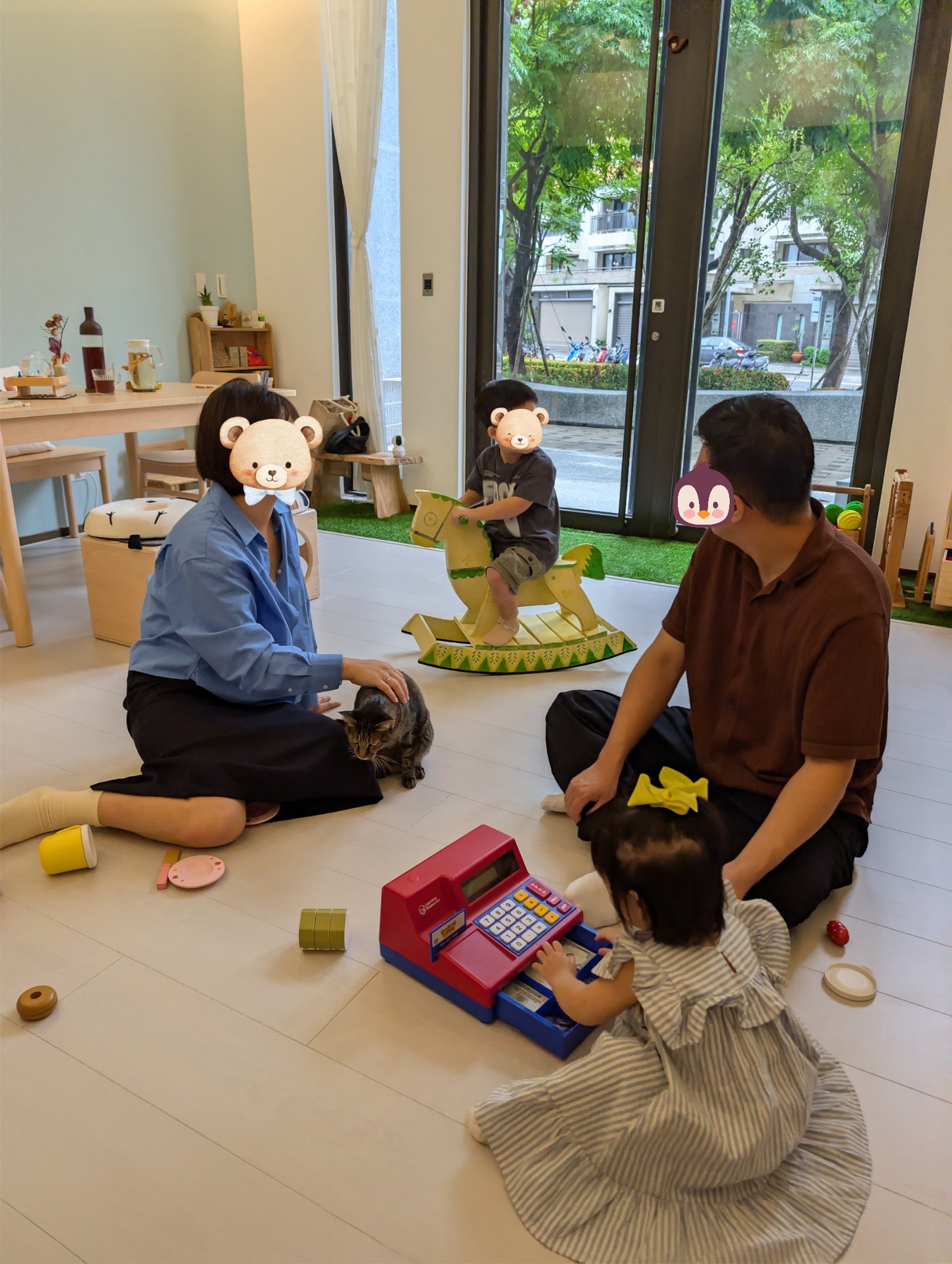 play with me moment family play together slow living family free play pretend play cash register rocking horse cat