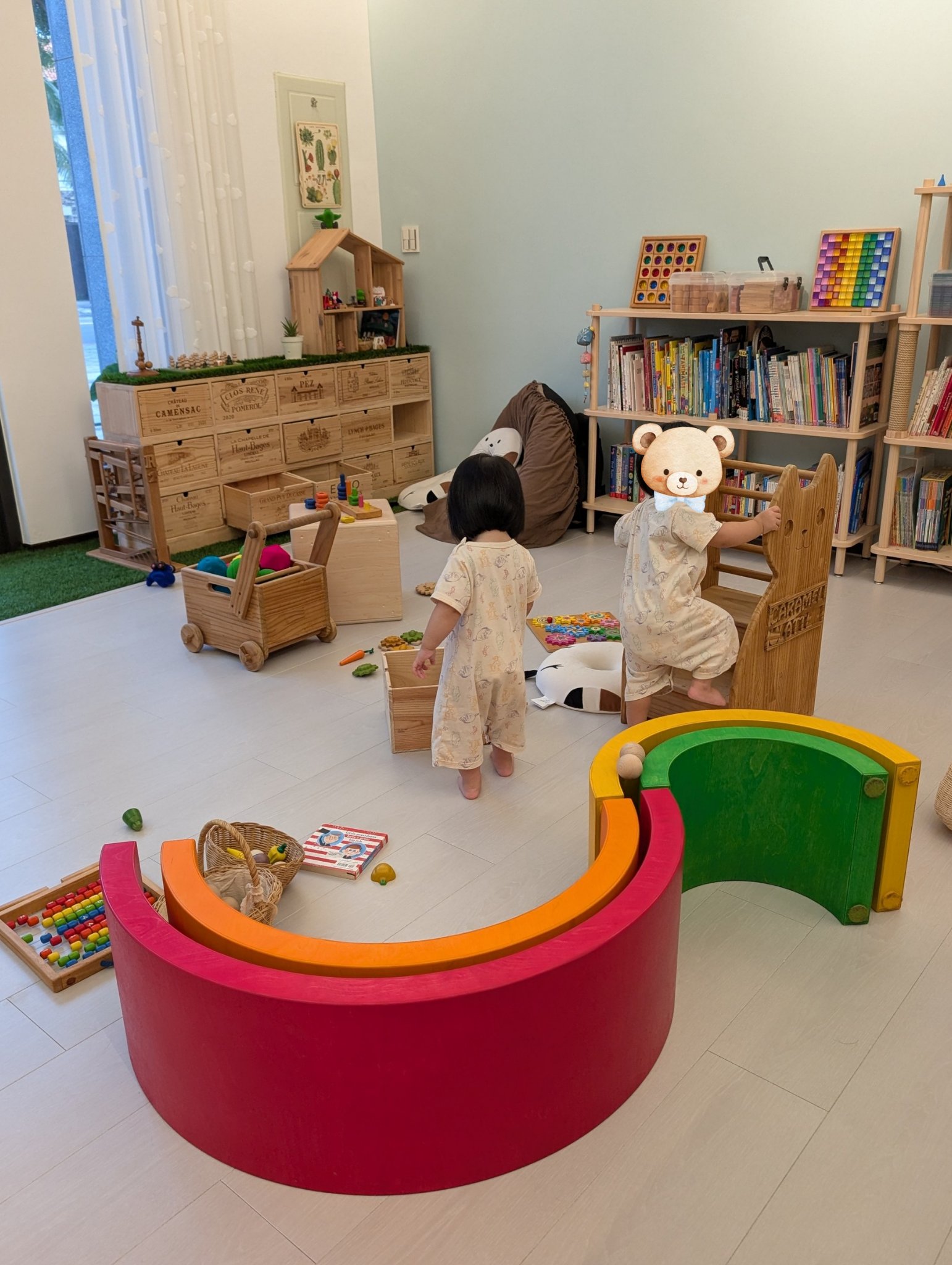 play with me moment open play space home vibe toddler independent play grimms giant rainbow rolling wooden ball